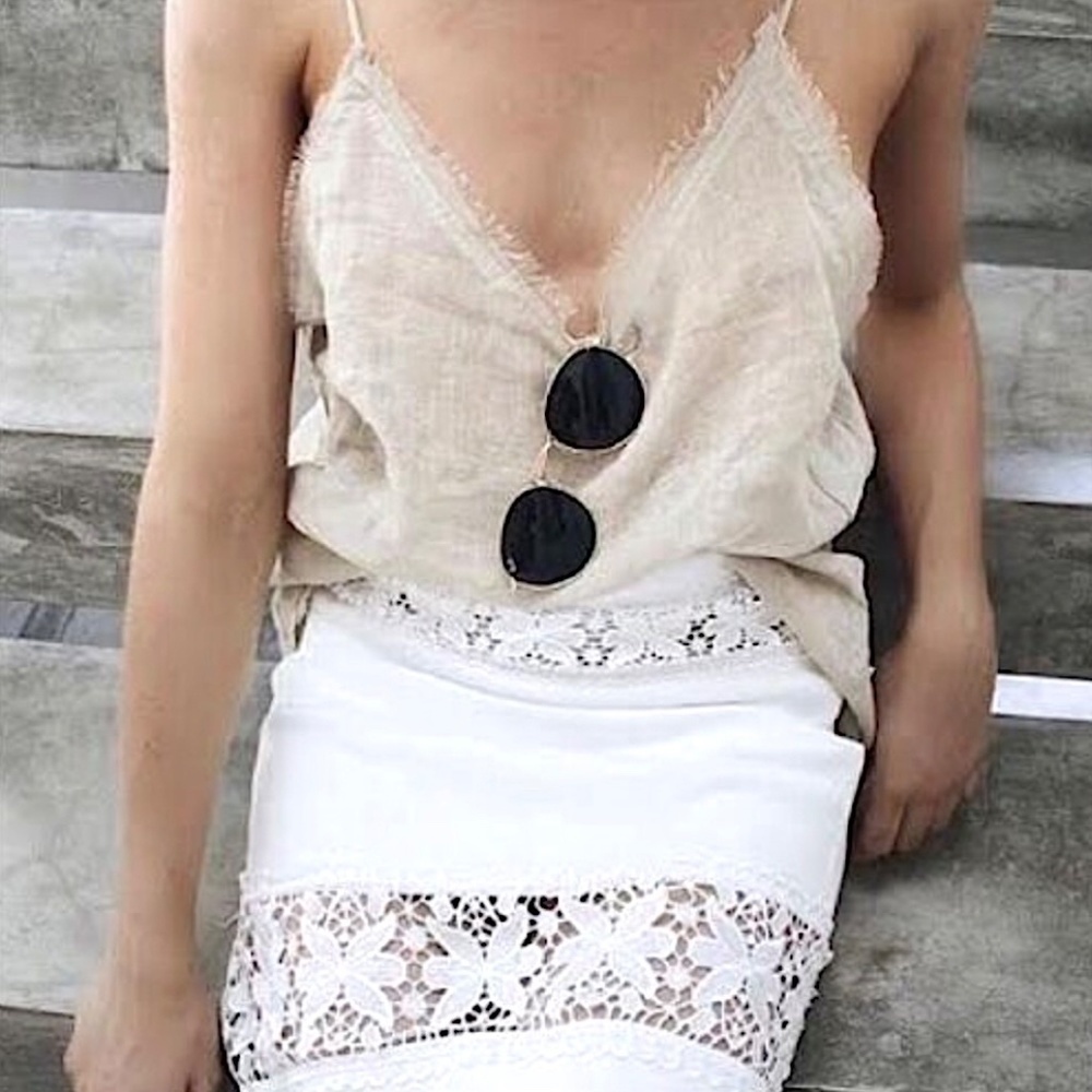 STONE COLD FOX Fate White Lace Linen Blend Midi Pencil Skirt REVOLVE